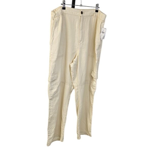 Anthropologie Pilcro Slim Linen Blend Beach Cargo Pants Ivory Size XL NWT - Picture 11 of 13